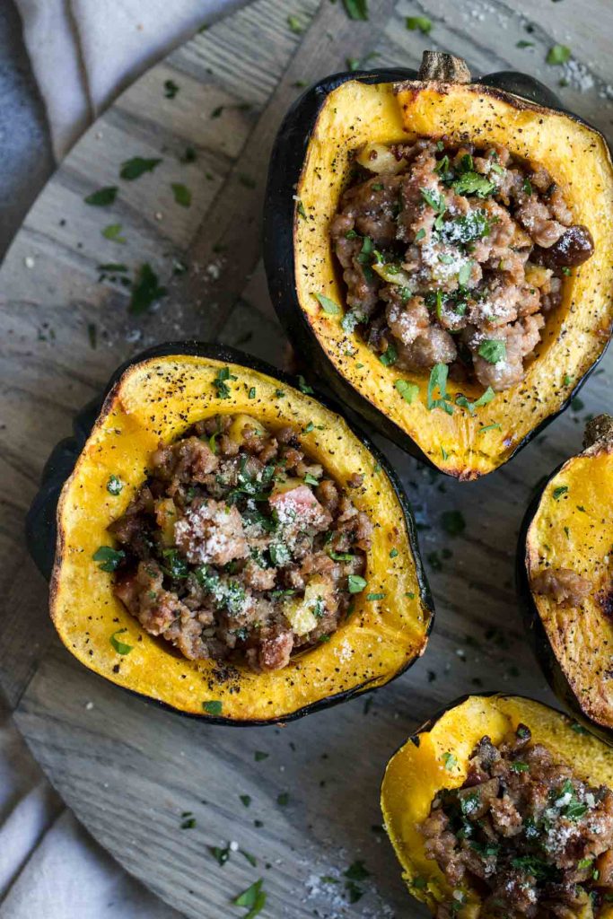 Pork Sausage, Chestnut & Apple Stuffed Acorn Squash - Howe We Live