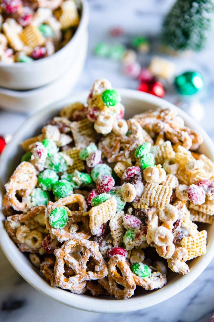 Festive White Chocolate Holiday Chex Mix - Howe We Live