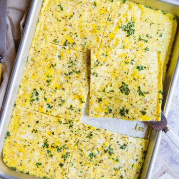 quarter sheet pan eggs for sandwiches cut into 6 squares