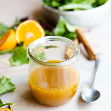 Maple orange vinaigrette in a small glass jar