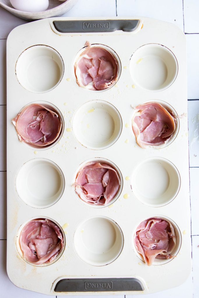 muffin tin cups lined with prosciutto