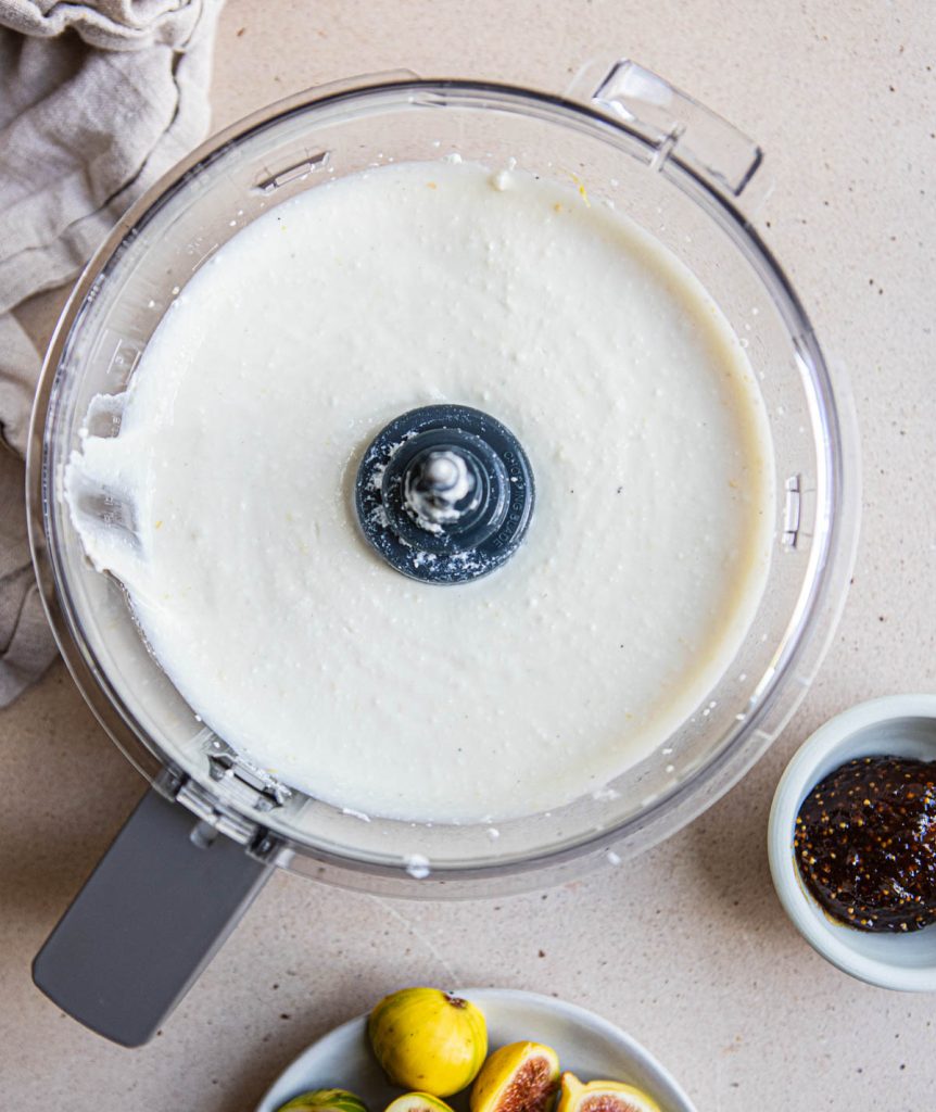 blended ricotta cheese and cottage cheese in a food processor 