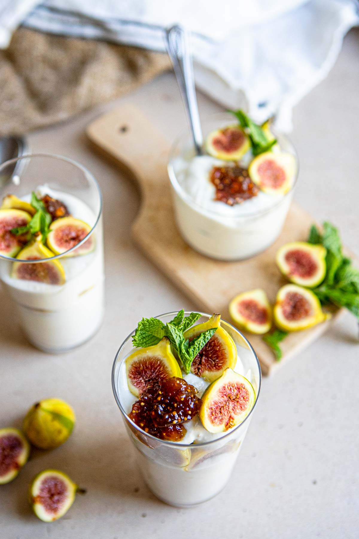 cottage cheese and ricotta dessert parfait with fruit and preserves 