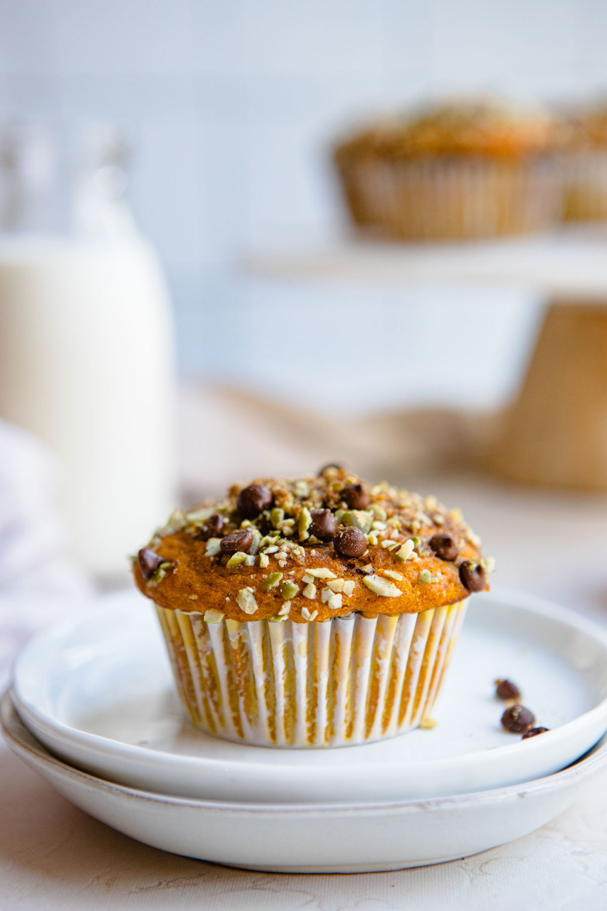 protein pumpkin muffin on a white plate