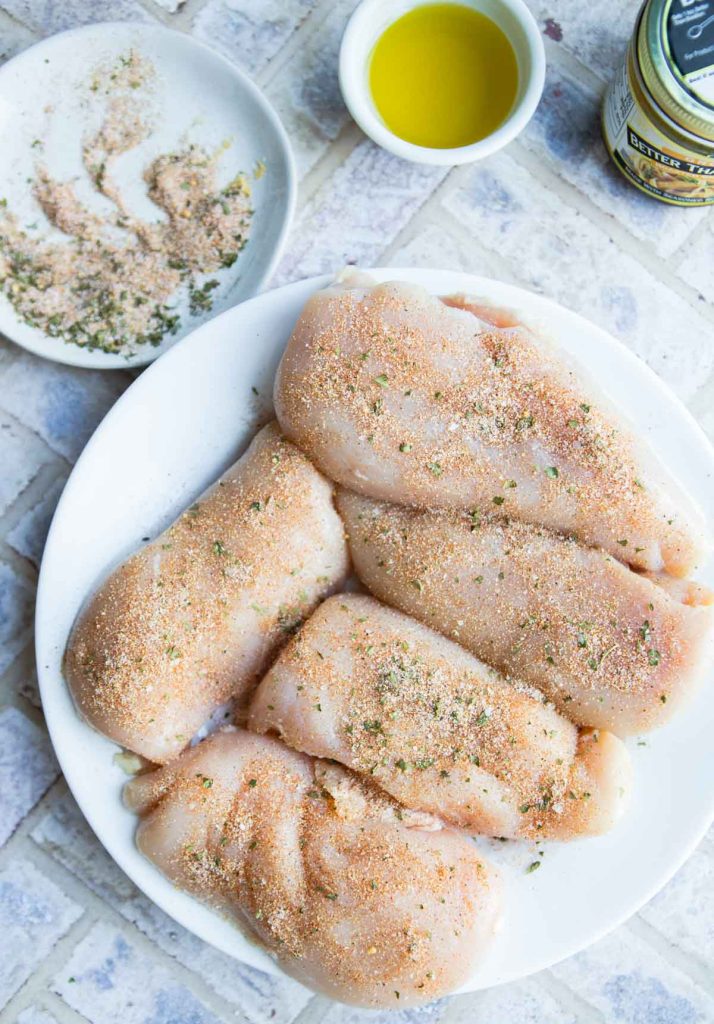 chicken breasts coated with a seasoning mixture