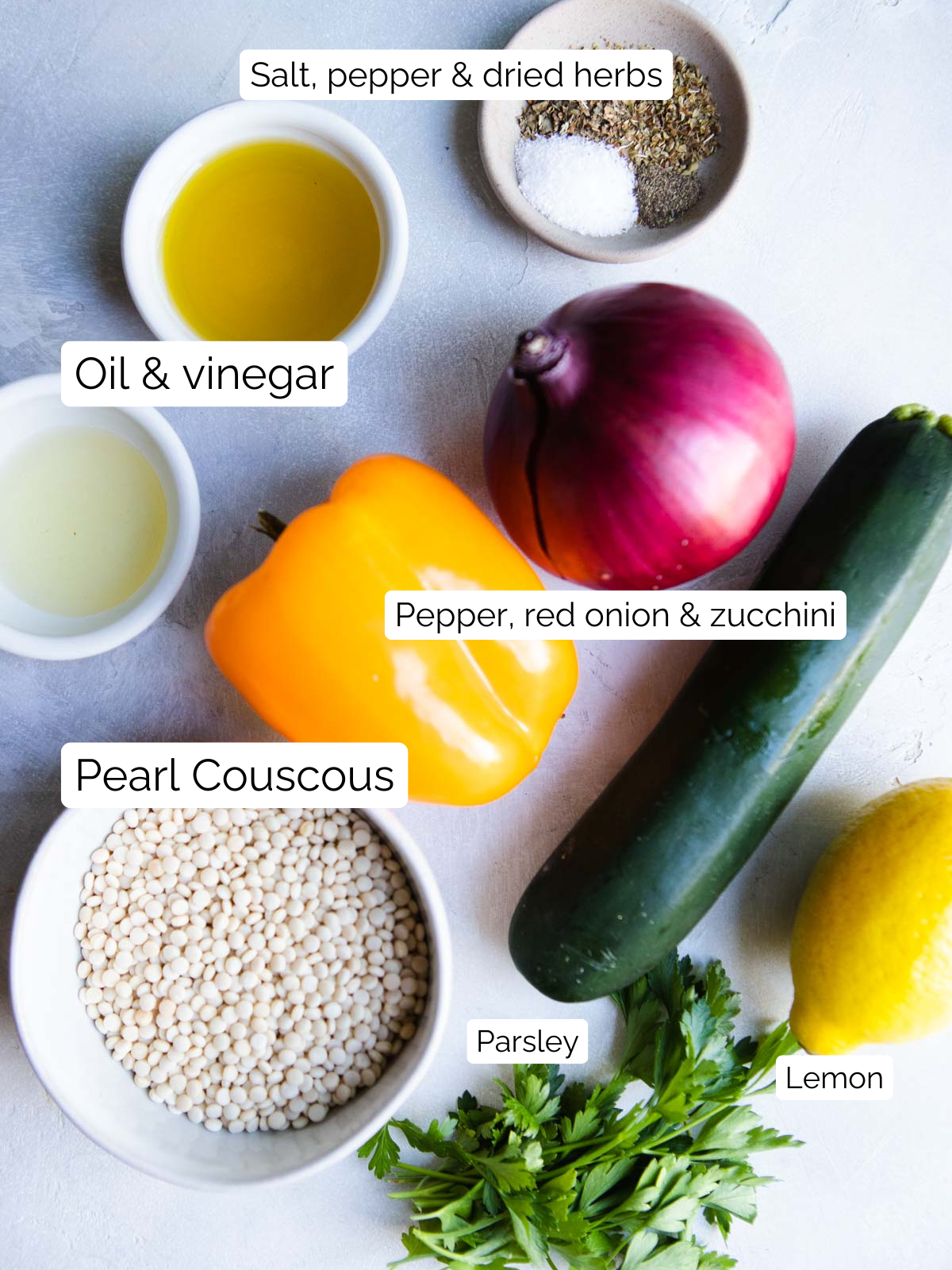 ingredients to make pearl couscous with vegetables