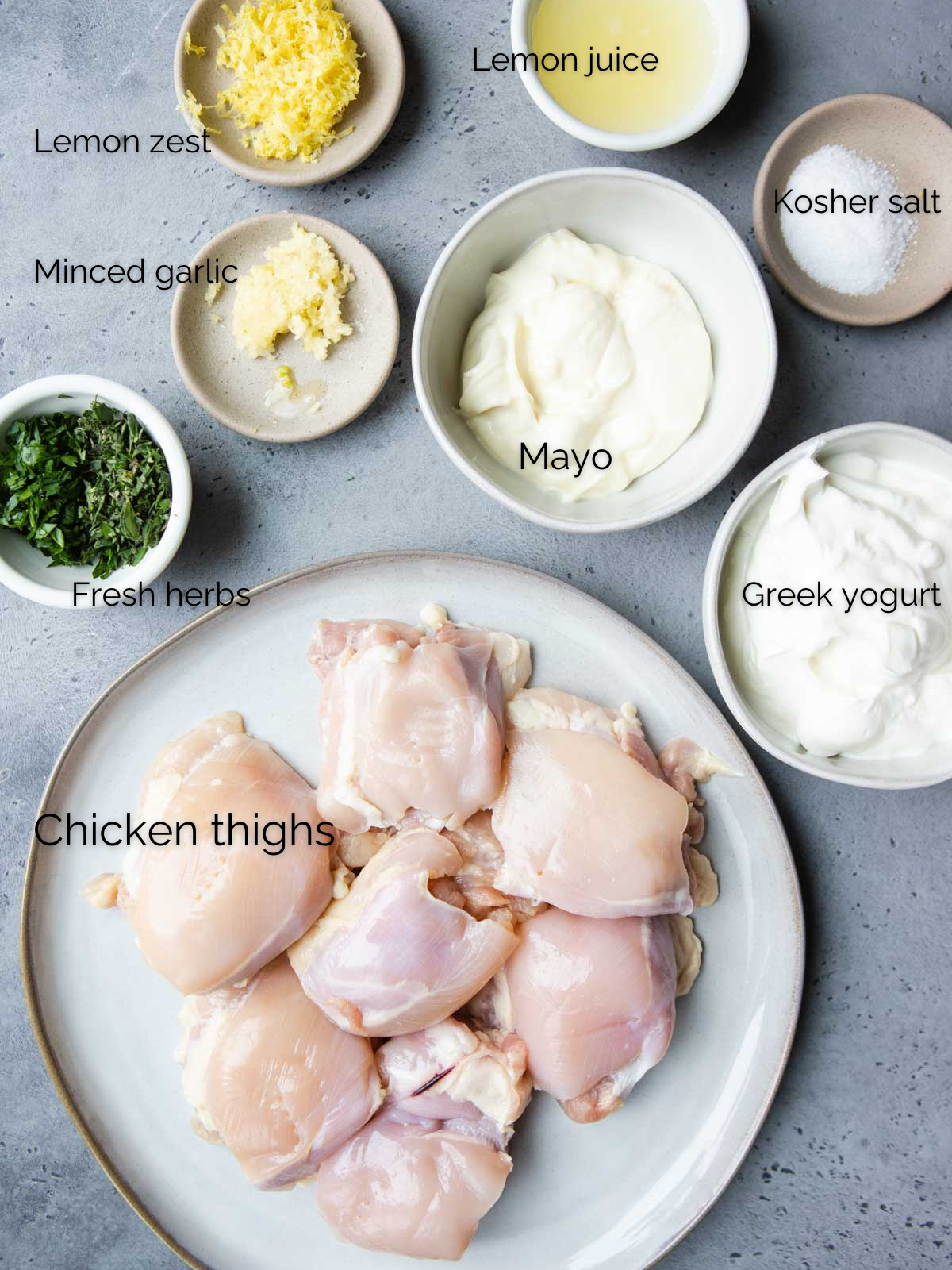 ingredients needed to make Greek yogurt chicken thighs